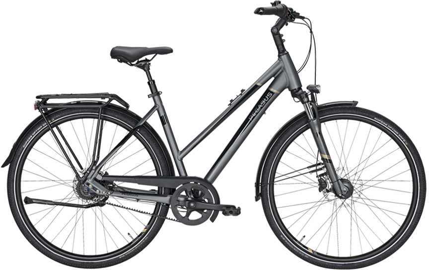 Pegasus Premio SL Belt Da Trapez sw Graues Trekking/Cityrad mit Scheibenbremsen und Shimano Nabenschaltung