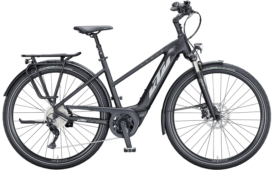 KTM Cento 10 Trap Schwarz Schwarzes Trekking Pedelec mit Federgabel und Bosch CX Motor