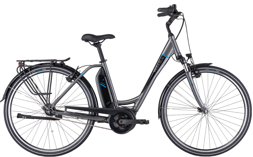 Pegasus Ancura E7R HS Da Wave gr bl Graues Straßenausgestattes Pedelec mit Federgabel und Bosch Motor