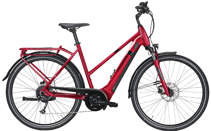Pegasus Solero Evo 9 Da Trapez rot Rotes Pedelec mit Straßenaustattung und Federgabel mit dem Bosch Active Line Plus Motor
