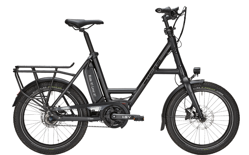 ISY E5 ZR F Schwarz Schwarzes Kompaktrad mit 20 Zoll Reifen und Bosch Motor