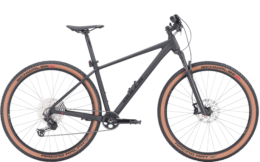 Bulls Mountainbike in schwarz mit shimano xt schaltung, rockshox federgabel und schwalbe rocket ron reifen