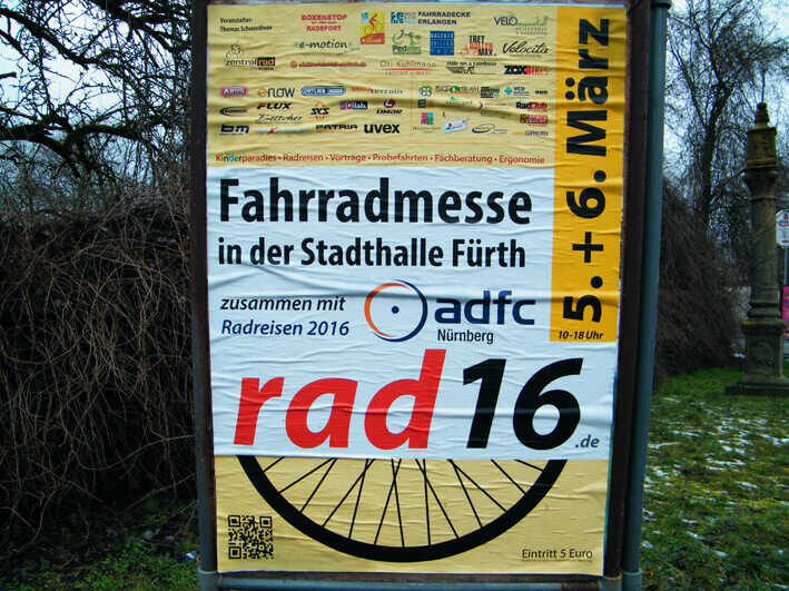 Fahrradmesse-Führt-2016 Schild mit Text Fahrradmess in Fürth