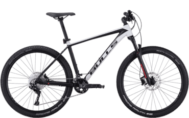 Weißes MTB mit Rockshox Gabel und Magura Scheibenbremsen