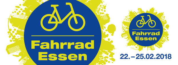 blauer Button mit einem gelben Fahrrad Pictogramm und dem Text: Fahrrad Essen