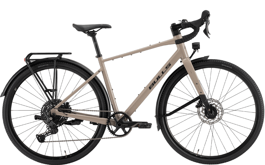 Sand Farbenes Gravel Bike mit Straßenaustattung und Shimano Schaltung