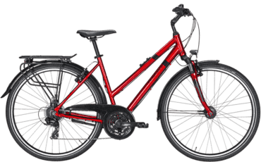 rotes Trekkingrad von Pegasus mit Federgabel und Shimano Kettenschaltung