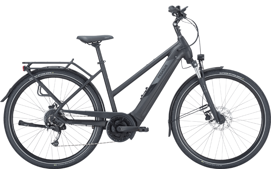 Pegasus Solero EVO 9 Schwarz Trapez Schwarzes Trekking Pedelec mit Straßenaustattung und Bosch Motor