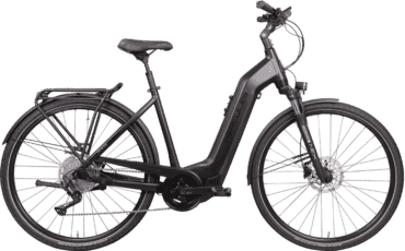 Schwarzes Pedelec mit integriertem Akku und Panasonic Motor