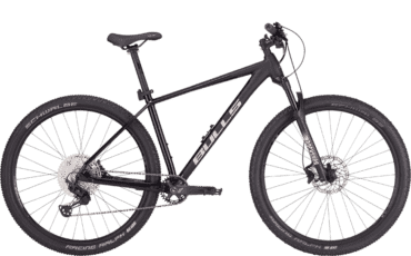Schwarzes MTB mit Federgabel und Hydraulischen Scheibenbremsen