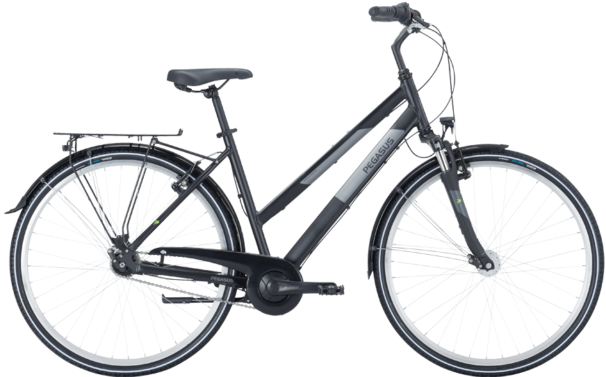 Pegasus Avanti 7 Schw Trap Straßenausgestattetes City Bike in Schwarz mit 7 gang Nabenschaltung