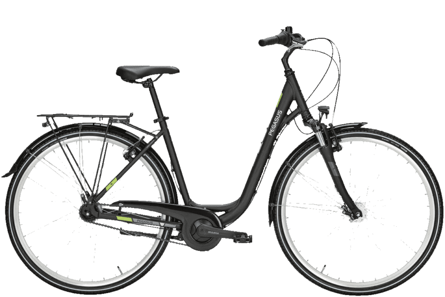 Pegasus Avanti wave Schwarz Kopie Schwarzes City Rad mit Gepäckträger und Rücktritt