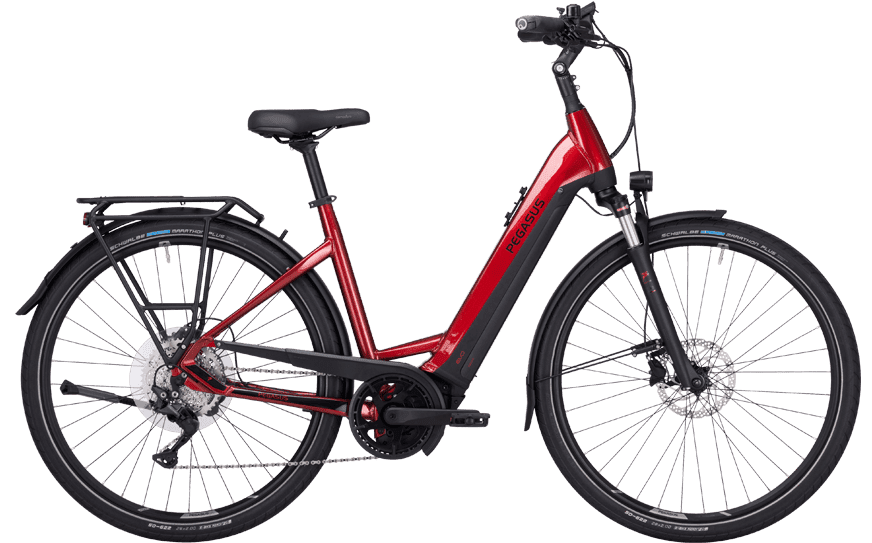 Pegasus Premio EVO 10 Lite 750 Wave Rot 647-38650 Straßenausgestattes Trekking EBike mit BOsch Performance Line CX Motor und 750Wh Akku