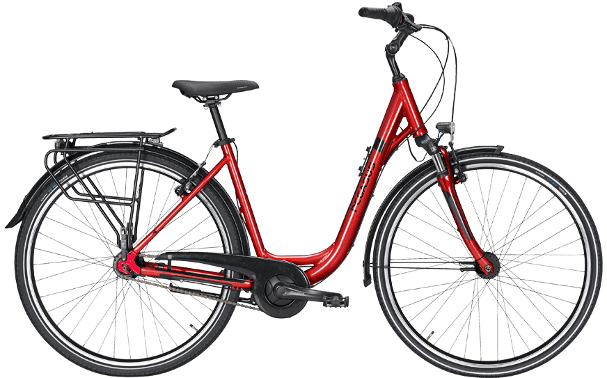 Rotes 26 Zoll Cityrad mit Federgabel und Simano Nabenschaltung