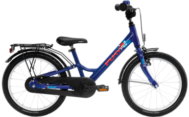 Blaues Kinderrad mit 18 Zoll Reifen und tiefem Einstieg