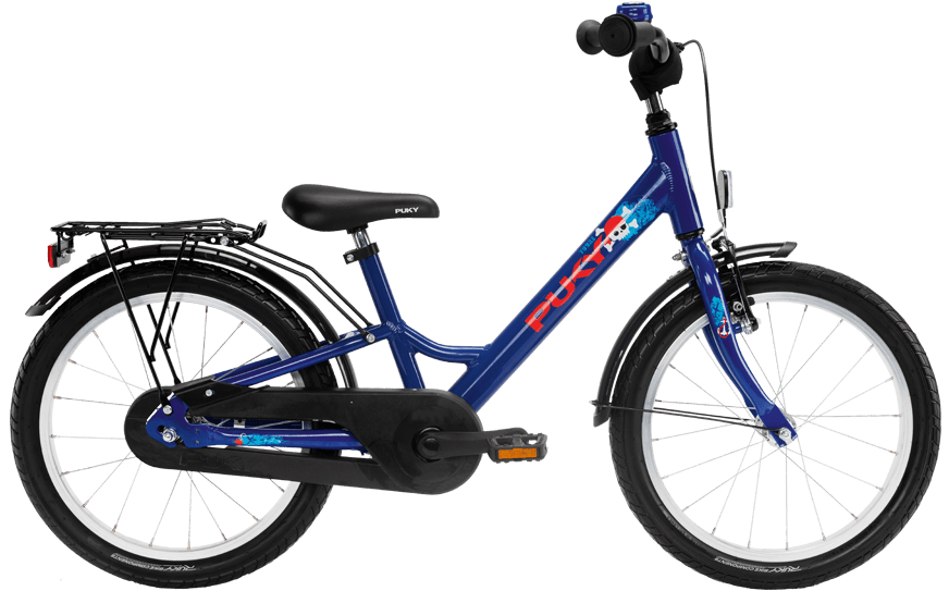 Blaues Kinderrad mit 18 Zoll Reifen und tiefem Einstieg
