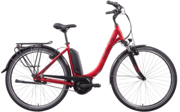 Rotes City Ebike der Kult Firma Hercules mit Bosch Motor und Straßenausattung