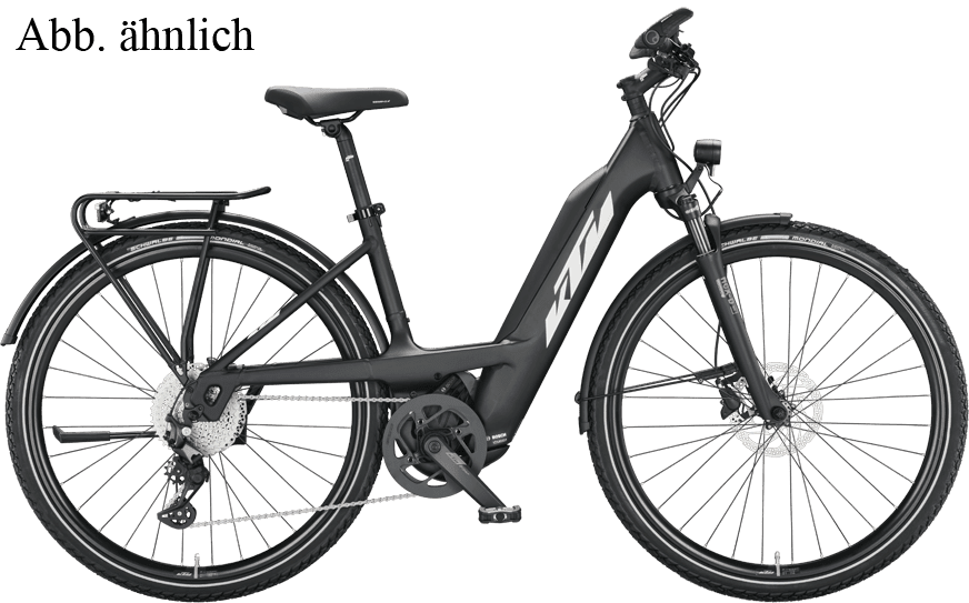Schwarzes Trekkingrad mit Straßenaustattung und Bosch CX Motor