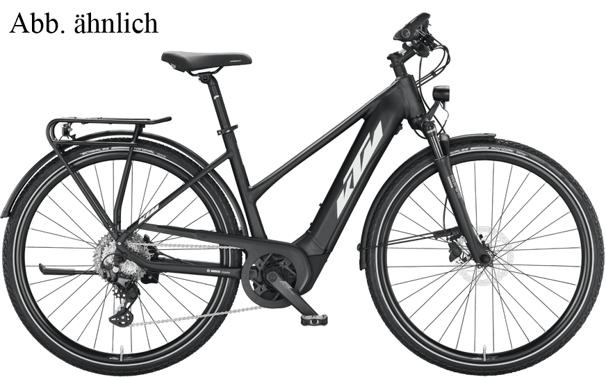 Schwarzes Trekkingrad mit Straßenaustattung und Bosch CX Motor