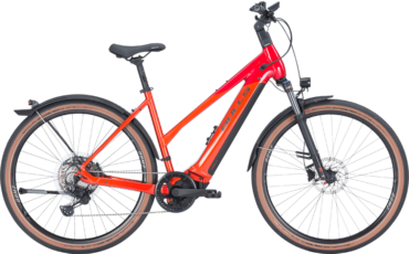 Rotes Cross Rad mit Bosch Motor und Straßenaustattung