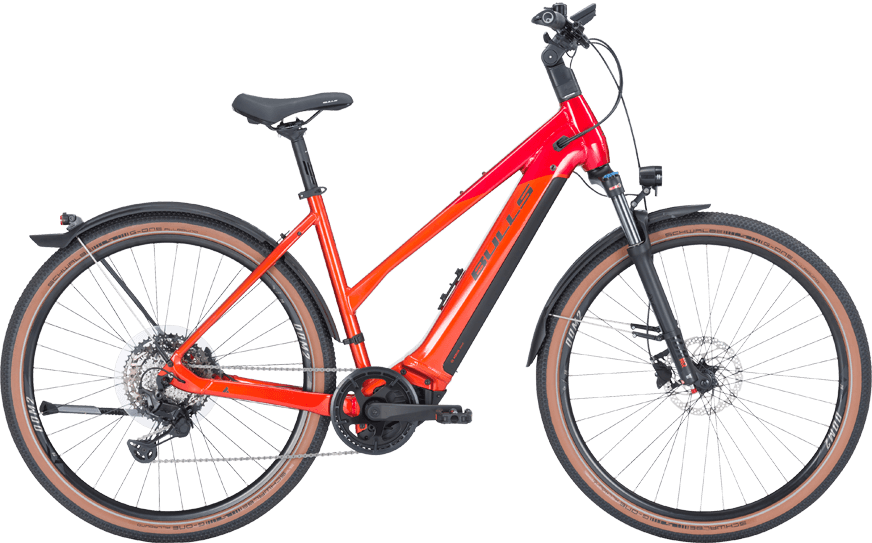 Rotes Cross Rad mit Bosch Motor und Straßenaustattung