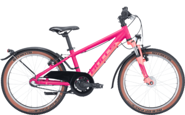 Rosa Farbenes Kinder und Jugendrad mit Fdergabel und Straßenaustattung