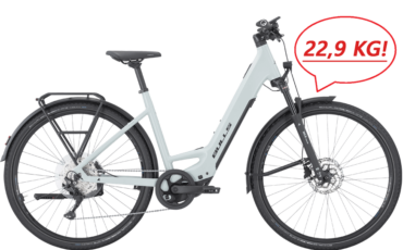 Ultraleichtes Ebike in Weiß Grau mit Straßenaustattung und Bosch Motor