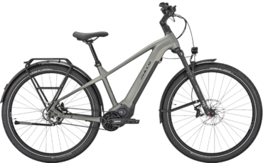 Graues, E-Trekking Rad mit Pinion Motor