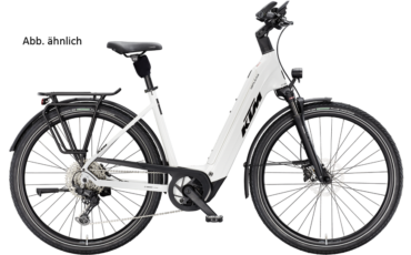 Weißes, Robustes Trekking E-Bike von KTM mit Tiefeneinstieg
