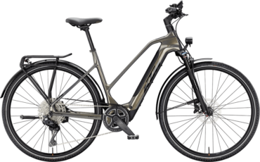 Silbernes, Extra leichtes Trekking Ebike von KTM mit Trapezeinstieg