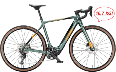 Grün, Orangenes E-Gravelbike mit Bosch Motor