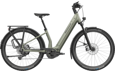 Grünes Trekking E-Bike von Diamant mit Wave Rahmen