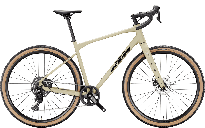 Beiges KTM Gravelbike mit Rennrad lenker