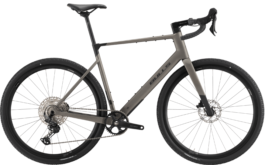 Grau Farbenes Gravel Bike mit Carbon Rahmen von Bulls