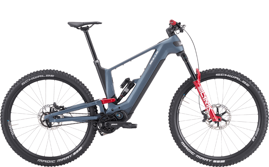 Grau, Rotes, E-MTB mit Pinion Motor