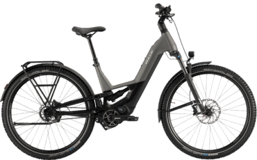 Graues, Vollgefedertes E-Trekking Rad mit Pinion Motor