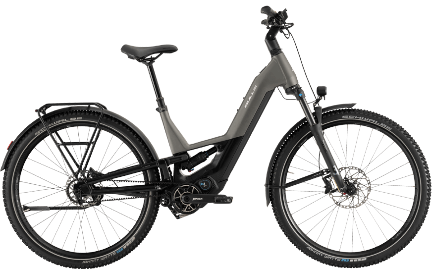 Graues, Vollgefedertes E-Trekking Rad mit Pinion Motor