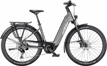 Graues Trekking Rad von KTM mit Hochwertiger Shimano Di2 Schaltung